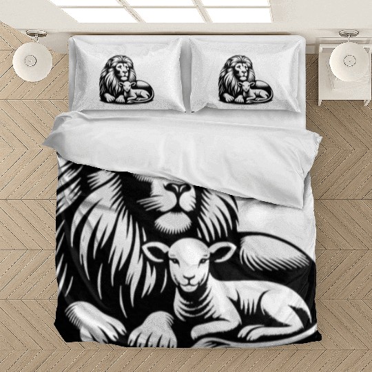 Lion and Lamb Black Design Christian Bedding Sets
