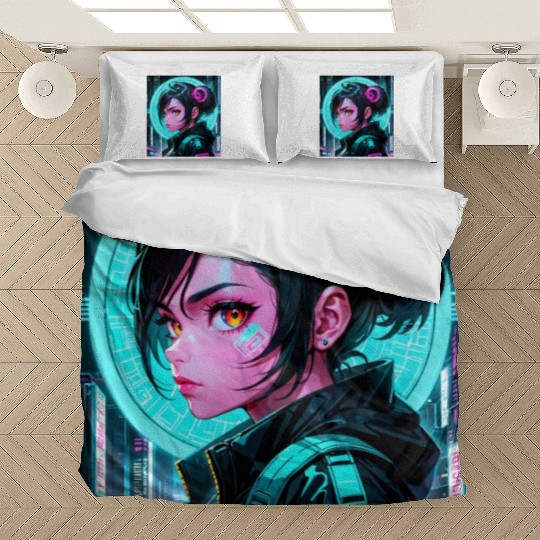 Beautiful Cyberpunk Girl Aesthetic Anime Bedding Sets