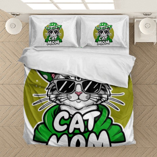 Cat Mom Funny cat with sunglasses, hat and clothes Bedding Sets