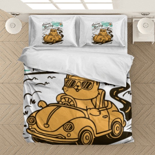 Summer Road Trip Vacation Cat lover Gift Bedding Sets