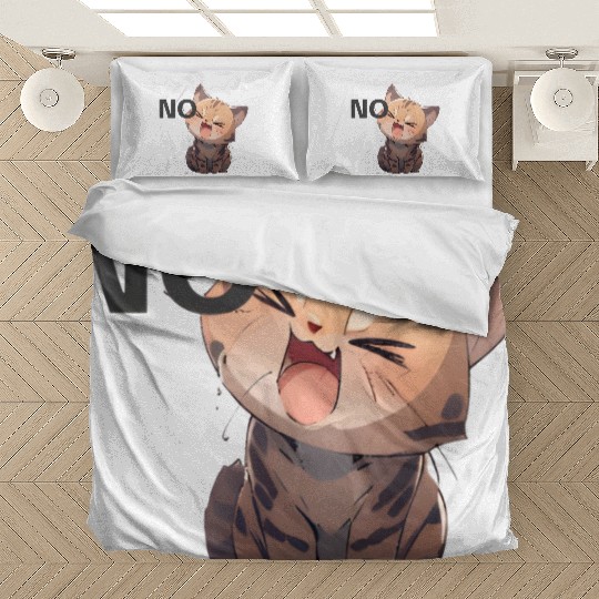 Angry Kawaii Bengal Cat kitten interjection “NO" Bedding Sets