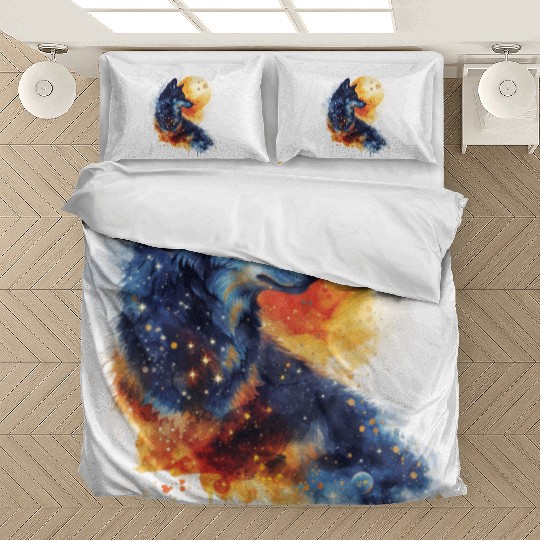 Watercolor style Cosmic Wolves clipart bundle , Bedding Sets