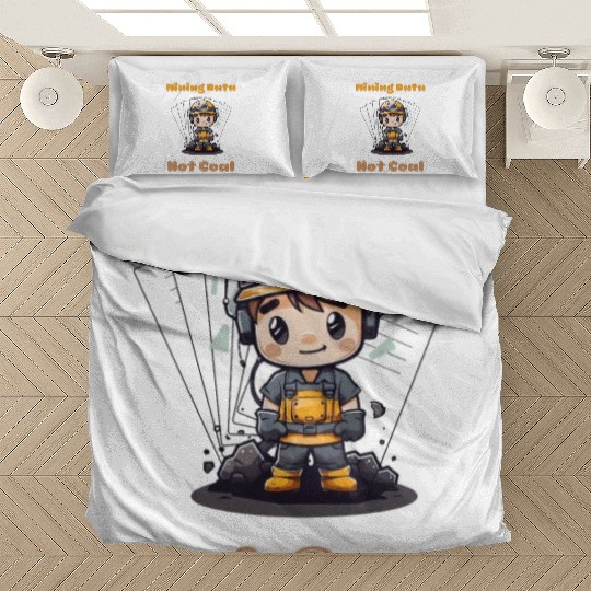 Cute Chibi Coal Miner Data Mining with Papers Illu Bedding Sets
