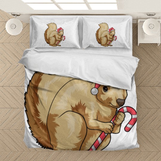 Squirrel Christmas Candy cane Bedding Sets