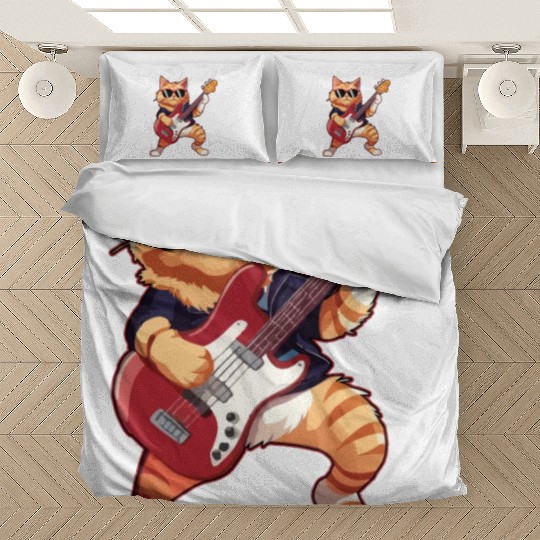 Musician Cat Plays Electric Guitar Instruments Bedding Sets