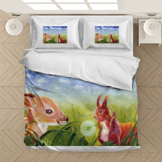 Little Fawn & Squirrel Illustration Bedding Sets