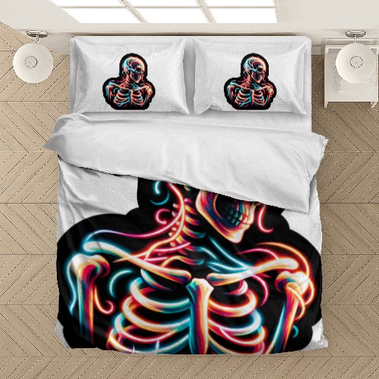 Neon Skeleton Psychedelic Glow Art Bedding Sets
