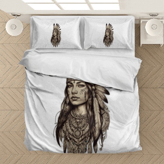 Bohemian Native Headdress Illustration Bedding Sets