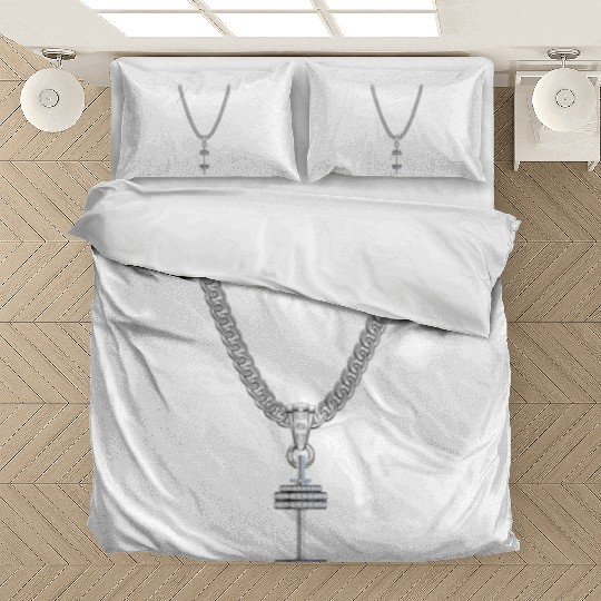 A silver Necklace with a silver Dumbbell Pendant Bedding Sets