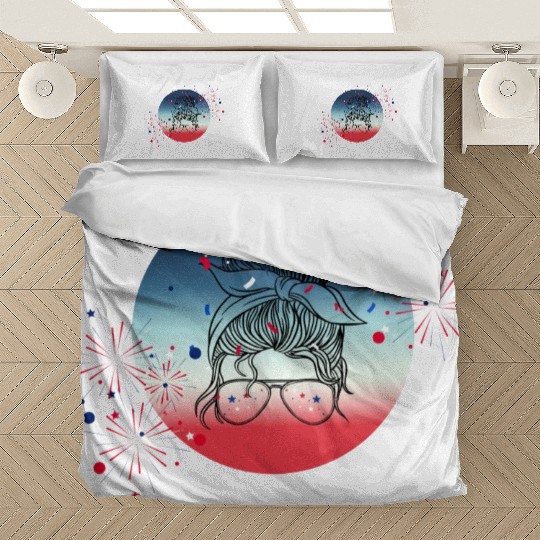 4th Of July Fireworks Messy Bun Bedding Sets