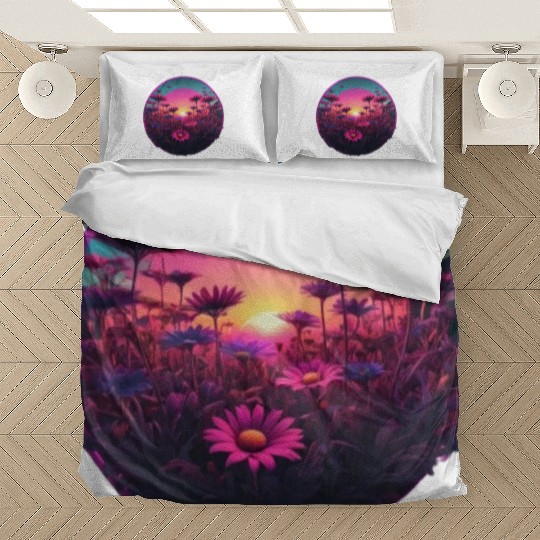 Synthwave Wild Flower Design Bedding Sets