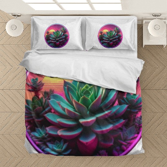 Synthwave Succulent Art Bedding Sets