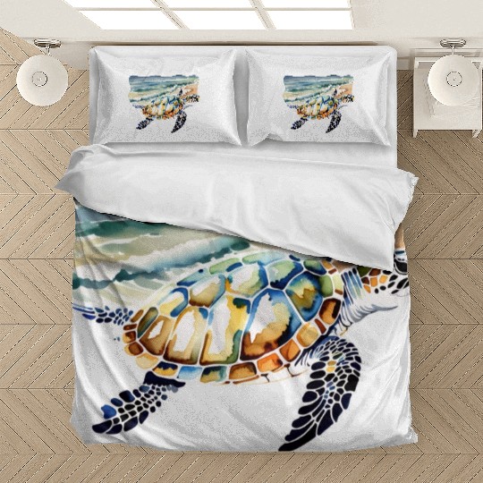 Sea Turtle at the Beach in Watercolor Bedding Sets