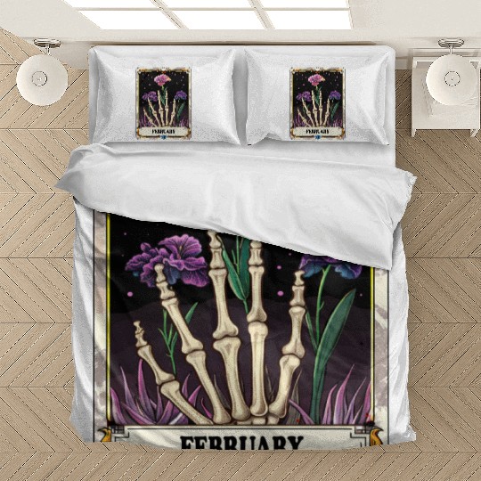 February Gothic Tarot Card - Violet Flower & Skele Bedding Sets