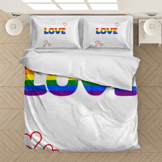 LGBTQAI Rainbow love is love colored hearts Bedding Sets