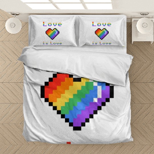 Pixel heart Love is Love rainbow colored Bedding Sets