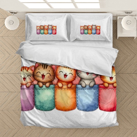 Kittens in colorful pockets Bedding Sets