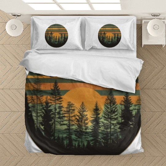 Sunset Forest Nature Outdoors Retro 80s Vibe 4 Bedding Sets