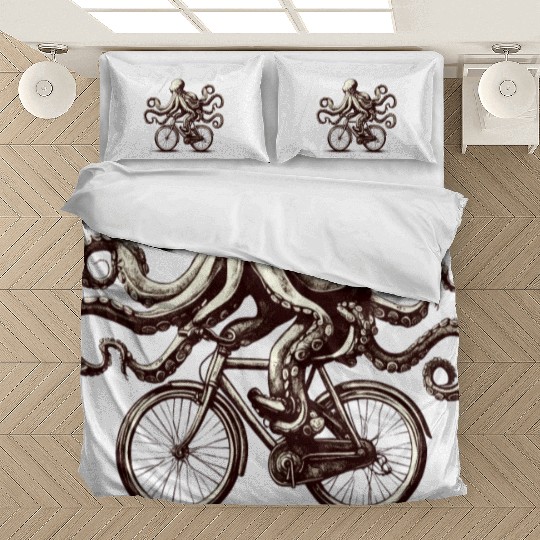 Octopus on Bicycle Cycling Lover Funny Design Bedding Sets