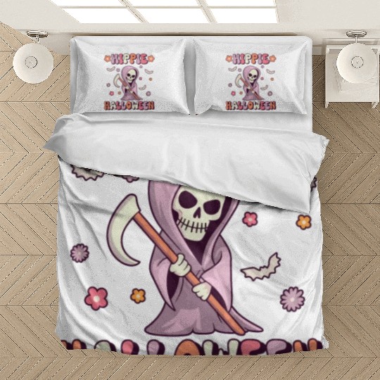 hippie halloween Groovy Reaper Vintage Bedding Sets