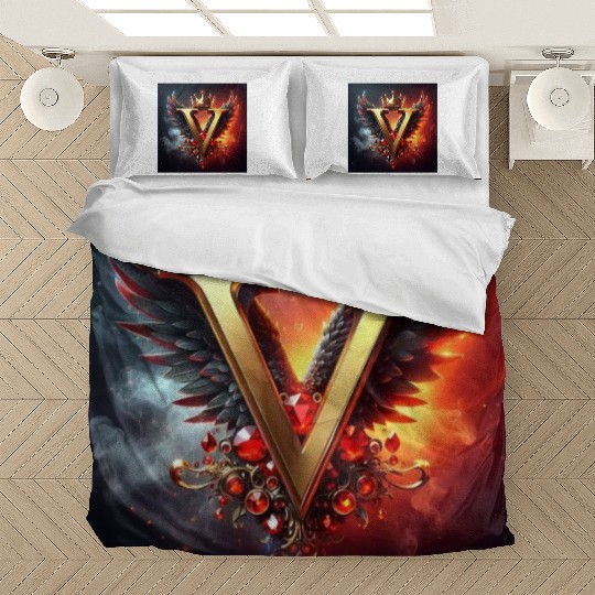Regal V Emblem with Crown and Wings Bedding Sets