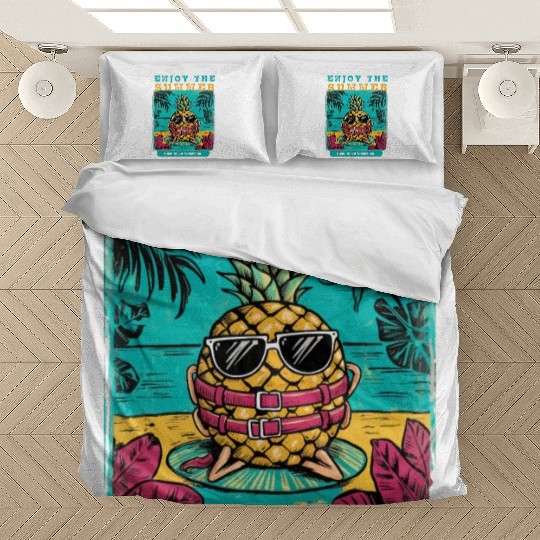 Enjoy Summer Time To Go Vacation Funny Pineapple Bedding Sets