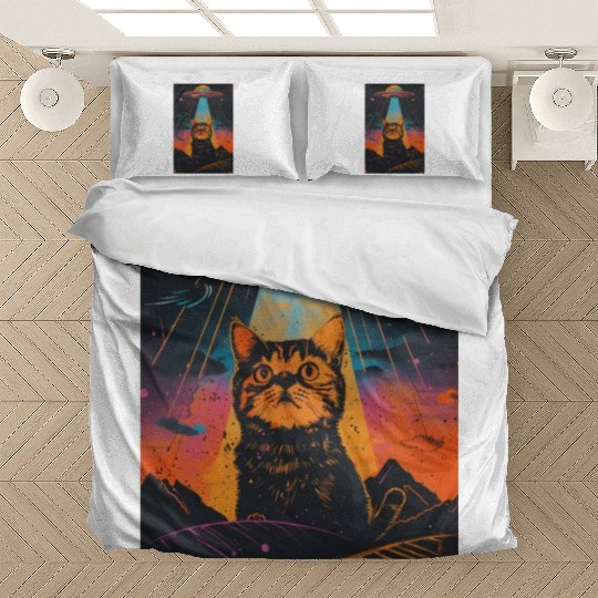 Catzilla Vintage Funny Cute Cat Art Alien and Cat Bedding Sets
