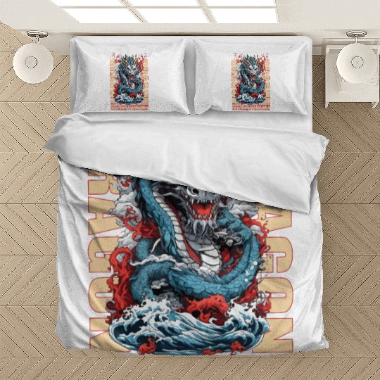Japanese dragon on waves Bedding Sets