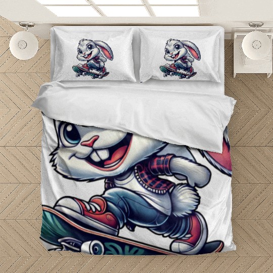 White rabbit skateboard skateboarder funny bunny Bedding Sets