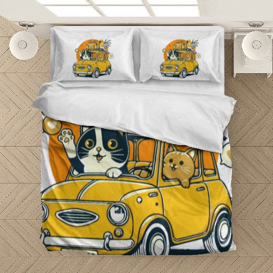 Road Trip by Car : Life's Better with Cat Friends Bedding Sets