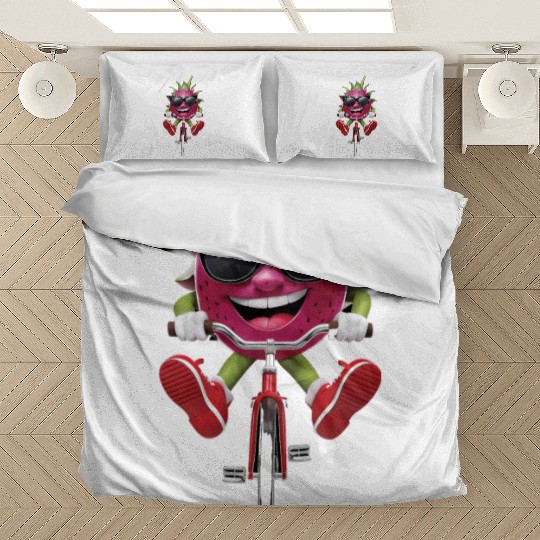 Dragon Fruit Cycling On Bike Realistic Bedding Sets