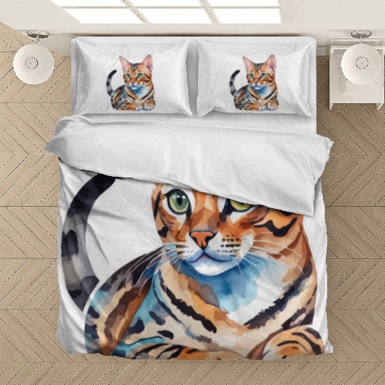 Leopard Cat Watercolor Bedding Sets