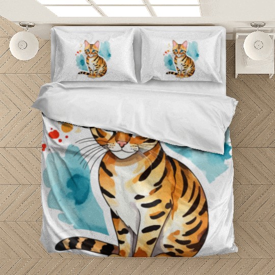 Leopard Cat Watercolor Bedding Sets