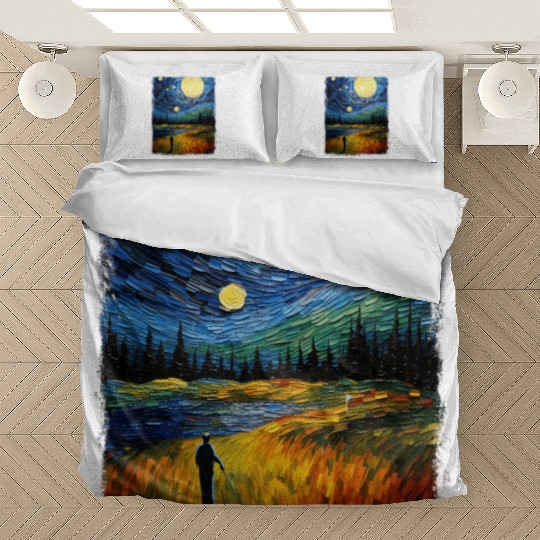 Golf Player Golfer Golfing Starry Night Painting Bedding Sets