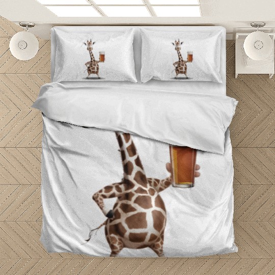 Giraffe Drinking Beer Realistic Bedding Sets