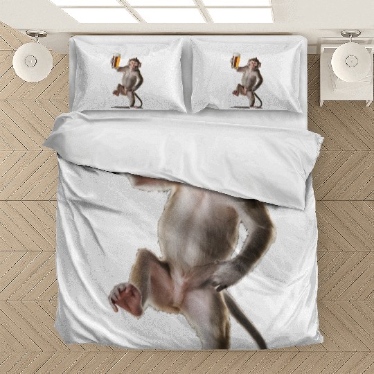 Monkey Drinking Beer Realistic Bedding Sets
