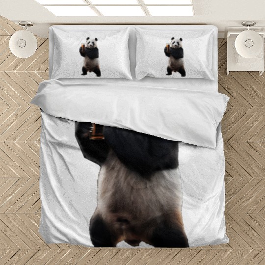 Panda Drinking Beer Realistic Bedding Sets