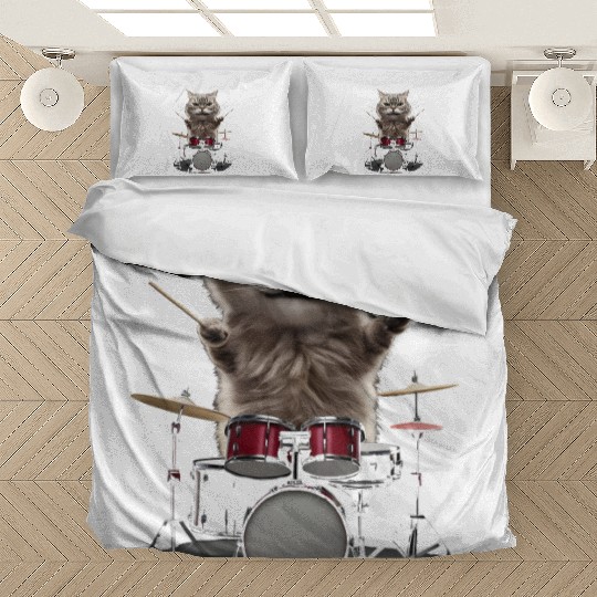 Cat Playing Drums Realistic Bedding Sets