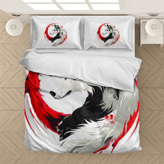 Lunar Red White Wolf Bedding Sets