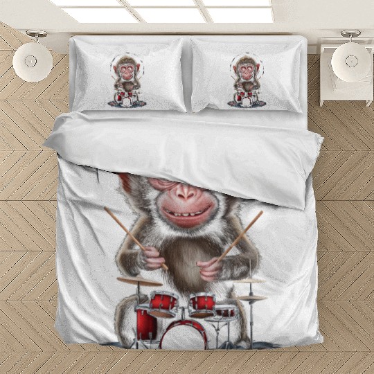 Monkey Playing Drums Realistic Bedding Sets