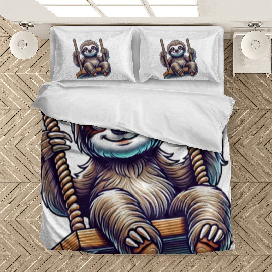 Cute sloth swing cartoon playground animal Bedding Sets