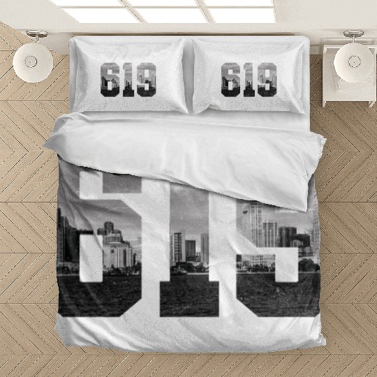 Vintage San Diego 619 Area Code California Skyline Bedding Sets