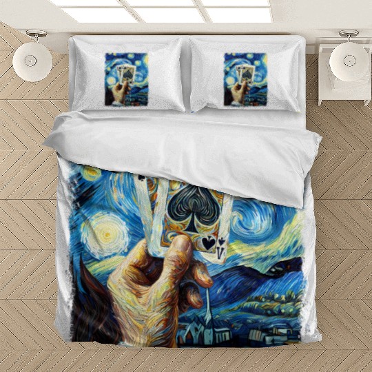 Blackjack Gambling Cards Starry Night Painting Bedding Sets
