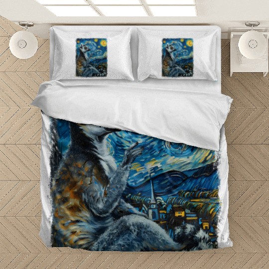 Lemur Ring Tailed Starry Night Painting Bedding Sets
