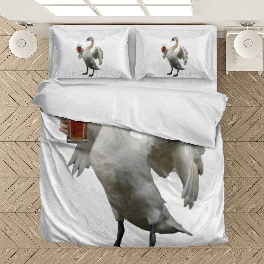 Swan Drinking Beer Realistic Bedding Sets