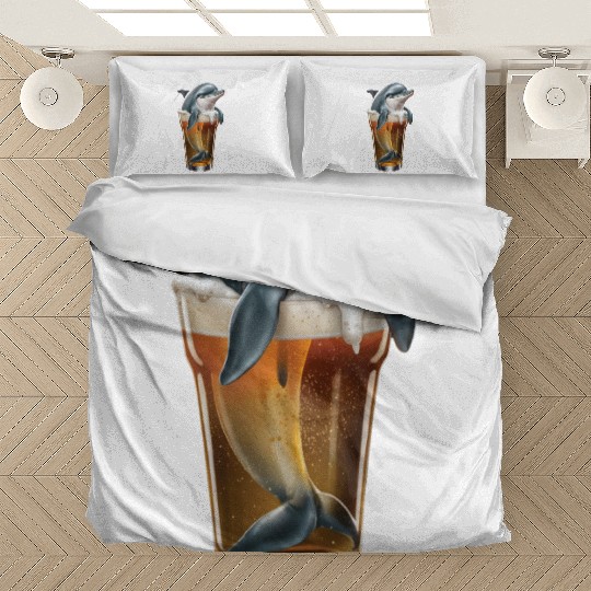 Dolphin Drinking Beer Realistic Bedding Sets