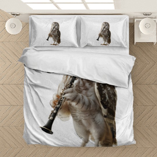 Owl Playing Clarinet Realistic Bedding Sets