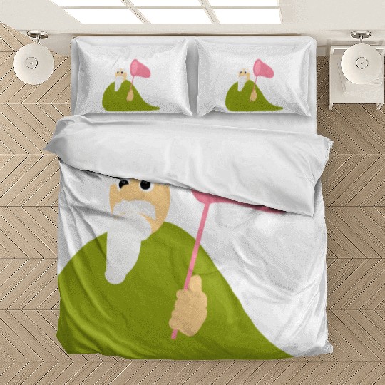 Crawly Gnome Tiny Green Wizard, Funny Green Gnome Bedding Sets