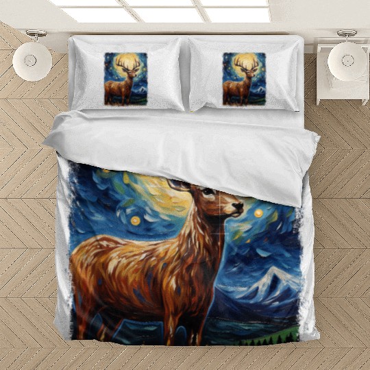 Deer Hunter Deer Hunting Starry Night Painting Bedding Sets