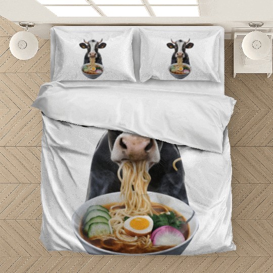 Cow Eating Ramen Realistic Bedding Sets